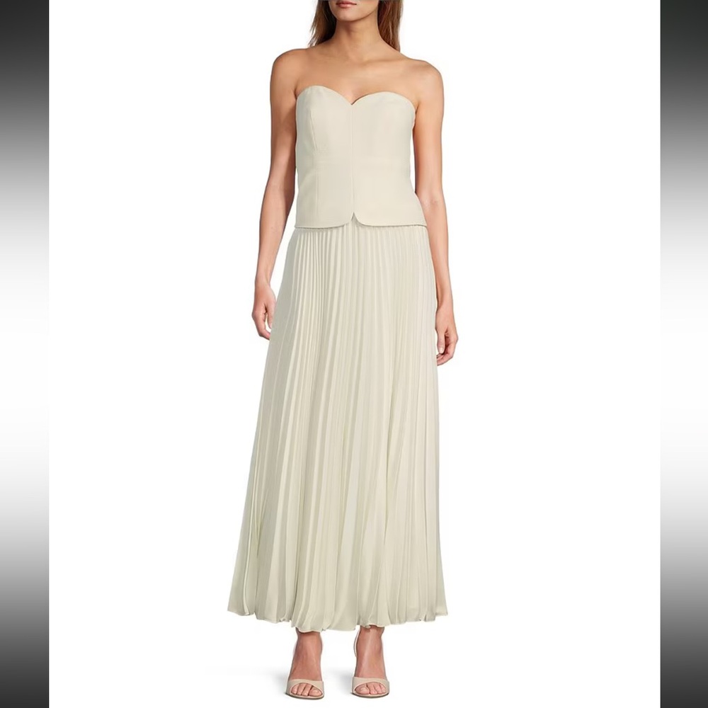 ANTONIO MELANI Strapless Ivory Pleated Maxi Gown